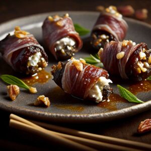 Bacon-wrapped Dates stuffed with Goat Cheese